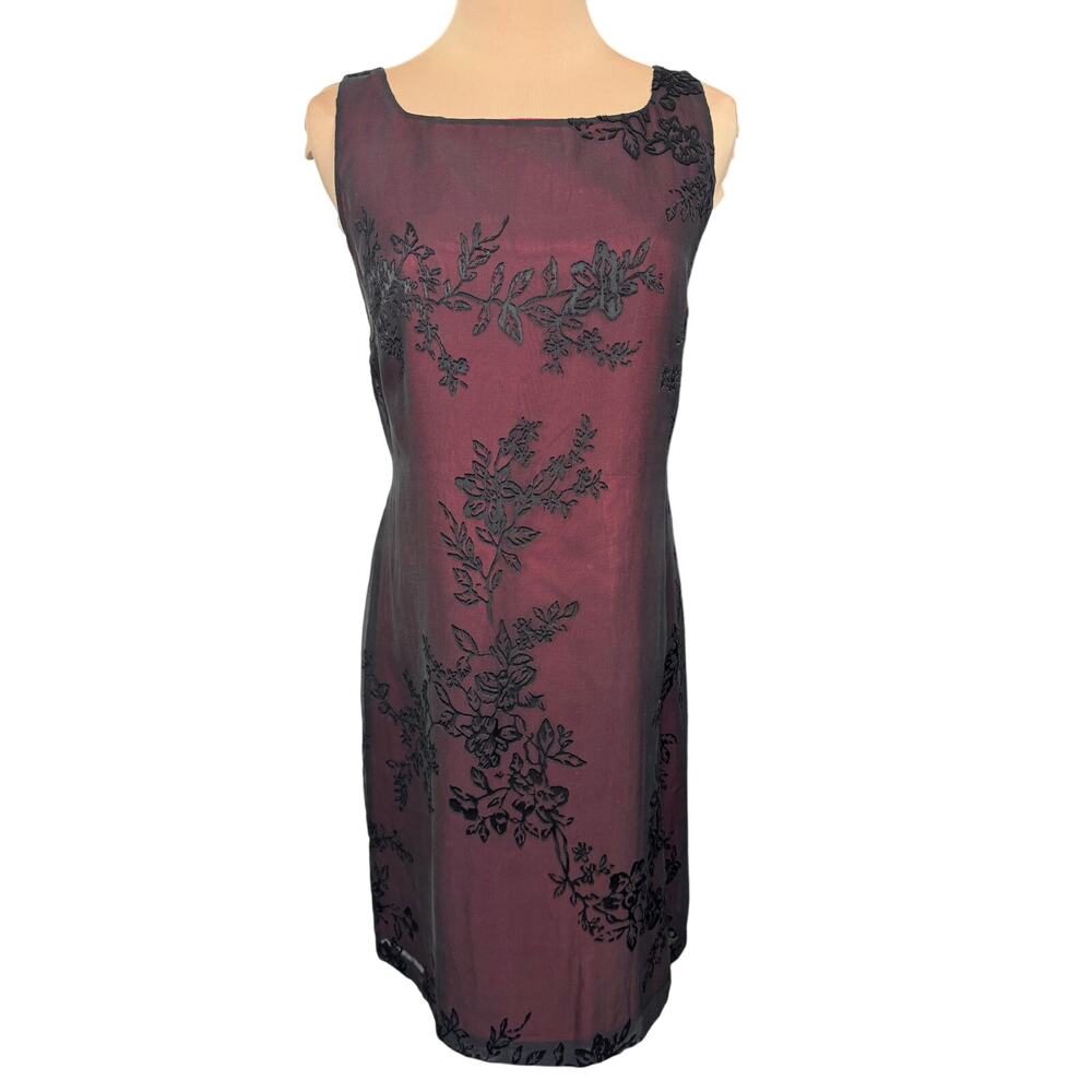 * Vintage * Express 90s Silk Burnout Velvet Slip Dress 5/6 Burgundy Black Y2K